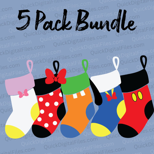 Christmas Stockings - 5 Pack Bundle: PNG DXF SVG