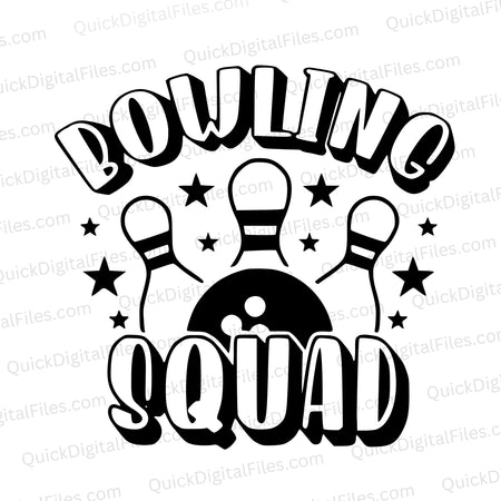 "Black and white Bowling Squad design SVG for bowling team uniforms and merchandise."