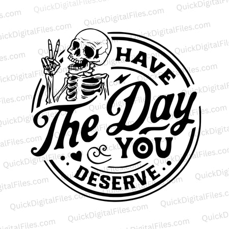 "Skeleton peace sign SVG clipart with motivational quote"