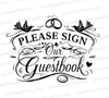 "Please Sign Our Guestbook" elegant sign with swirls and birds in SVG format.