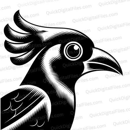 Stylized bird head silhouette with bold curved beak and large eye
