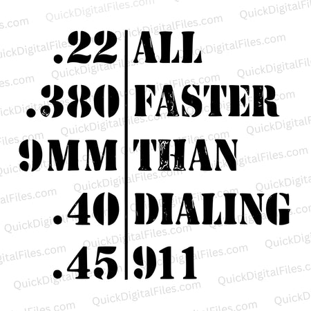 .22, .380, 9mm, .40, .45 All Faster Than Dialing 911 SVG Graphic