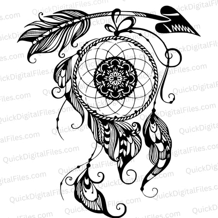 "Detailed dreamcatcher SVG for laser engraving and DIY projects."