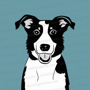 Black and white dog with open mouth graphic against a green tone background