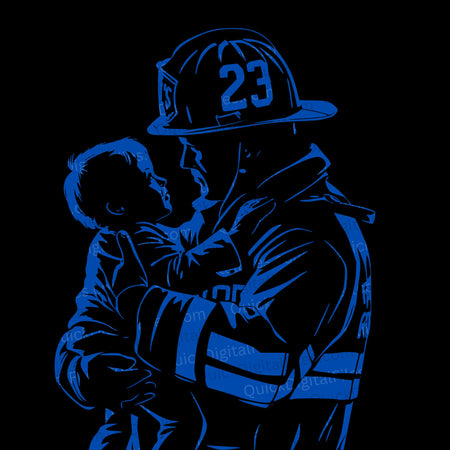 "Firefighter Holding Child Silhouette Illustration SVG, PNG, JPEG"
