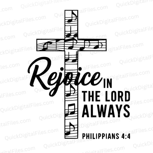 Christian Music Cross SVG – Rejoice in the Lord Philippians 4:4