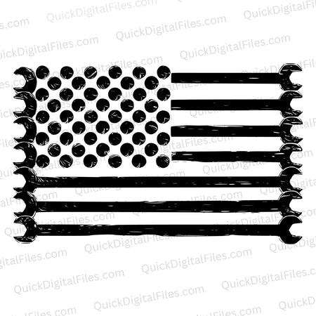 Rustic American flag SVG made of wrenches and bolts