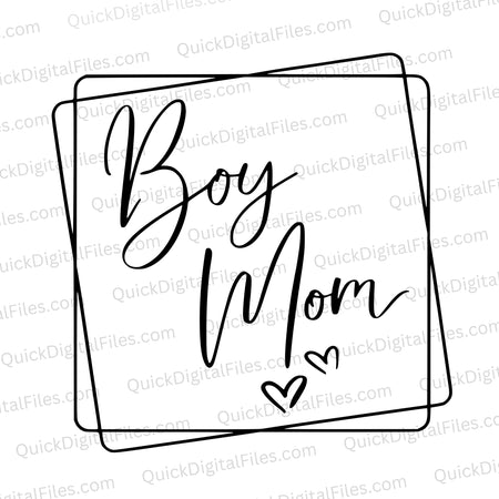 "Boy Mom Cursive Script Design with Hearts SVG, PNG, JPEG, PDF"