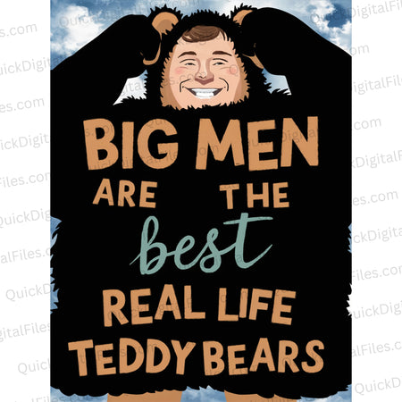 Cheerful PNG graphic of a big man as a teddy bear