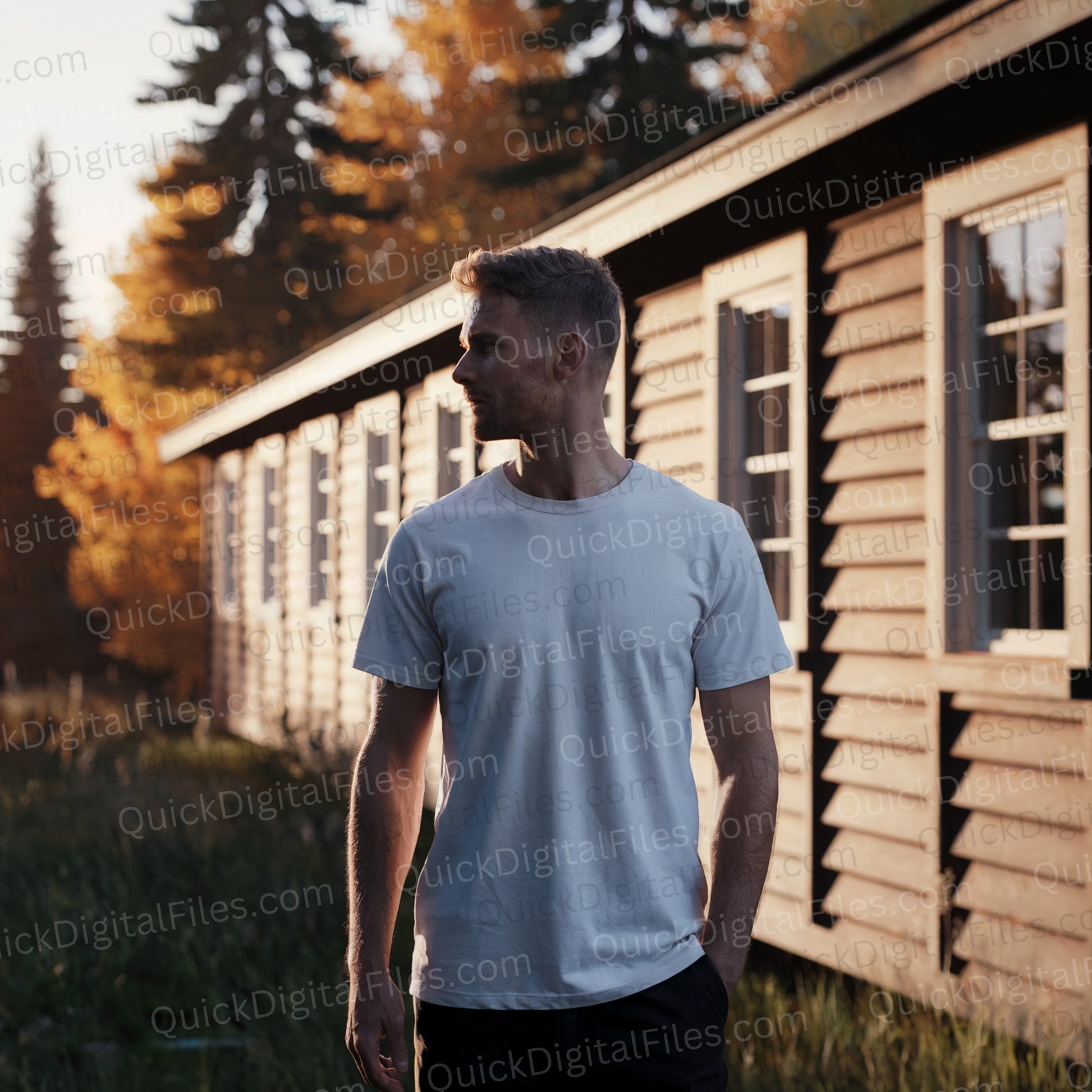 man wearing blank white shirt mockup