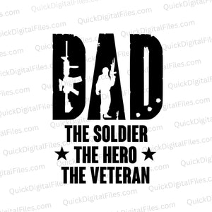 Veteran father silhouette art with soldier and gun cutouts