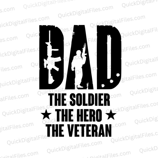 Veteran father silhouette art with soldier and gun cutouts