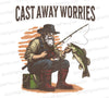 "Cast Away Worries" relaxing fishing digital art in SVG, PNG, JPEG.