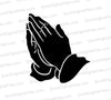 "Praying hands silhouette against white background in SVG, PNG, JPEG."