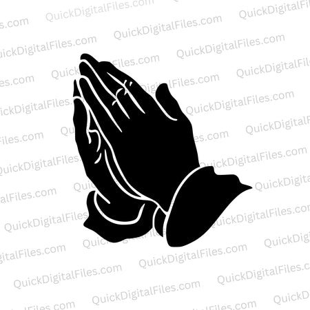 "Praying hands silhouette against white background in SVG, PNG, JPEG."