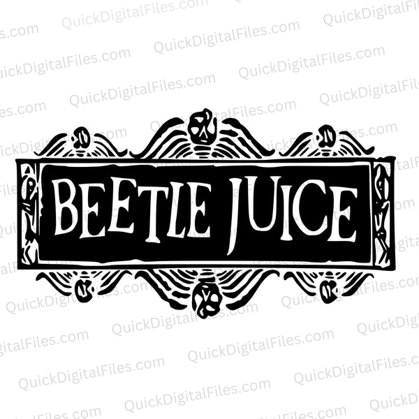 "Spooky Beetlejuice Halloween sign SVG in black and white."