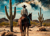 "Lone Cowboy Riding Horse in Desert Under Starry Sky Photo PNG, JPEG, PDF"