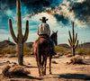 "Lone Cowboy Riding Horse in Desert Under Starry Sky Photo PNG, JPEG, PDF"