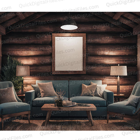 "Wall Art Frame in Cabin Setting Mockup for Designers"