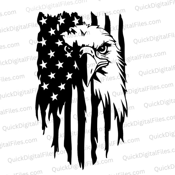 Black Eagle on American Flag - Patriotic Graphic Art Download svg png jpeg