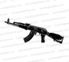 "Simple black silhouette of AK-47 on solid white background."