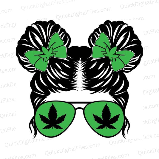 Cool girl with cannabis leaf sunglasses graphic for stylish apparel