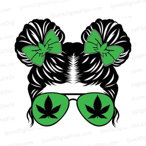 Cool girl with cannabis leaf sunglasses graphic for stylish apparel