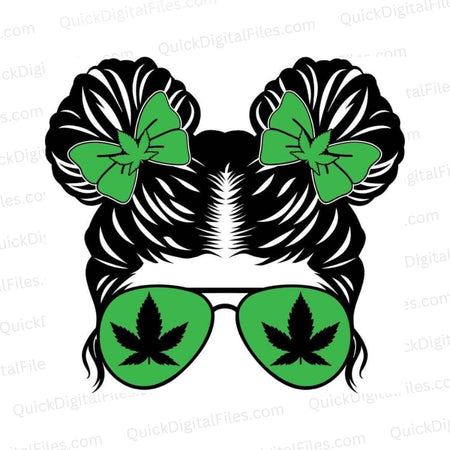 Cool girl with cannabis leaf sunglasses graphic for stylish apparel