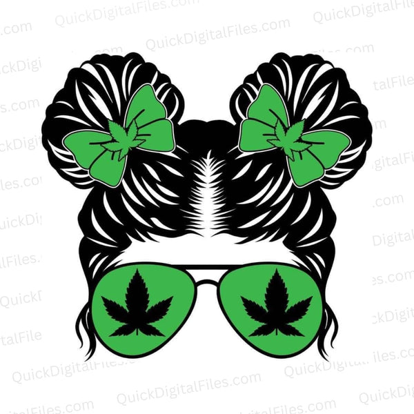 Cool girl with cannabis leaf sunglasses graphic for stylish apparel