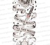 "Dramatic Romantic Scene Tattoo Design with Rose and Dagger"