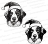 "Santa Paws" dog in Santa hat black and white vector clipart.