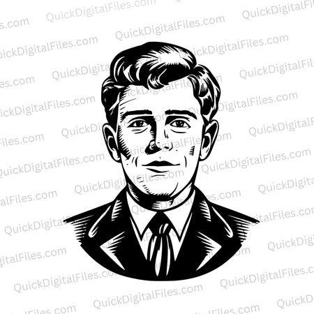 "Retro 1950s husband silhouette in simple black illustration on transparent background."
