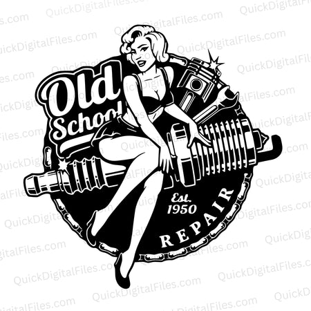 1950s automotive repair theme SVG file for vintage style enthusiasts