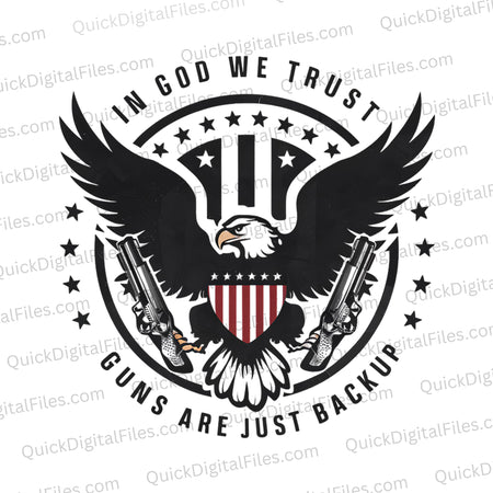 "Colorful eagle holding guns with American shield graphic PNG."