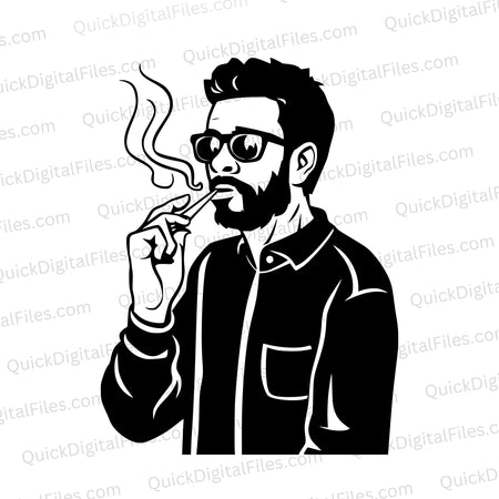 "Man smoking marijuana joint silhouette digital graphic."