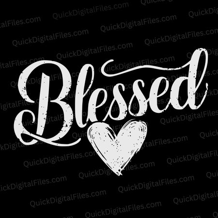 "Blessed White Script with Heart Graphic SVG, PNG, JPEG, PDF"