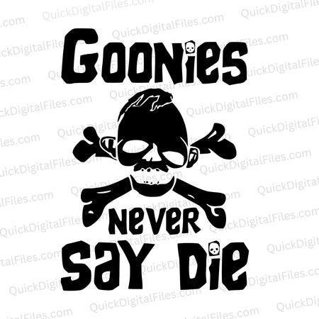 "Goonies Never Say Die" black and white silhouette SVG featuring Sloth.