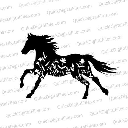 Elegant running horse filled with floral design SVG for equestrian projects.