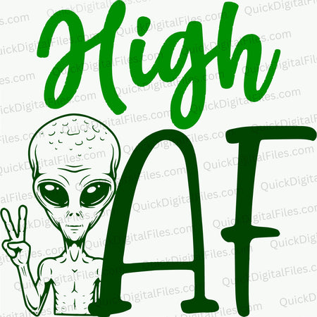 Humorous cannabis-themed alien design in green tones SVG.