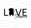 Love Dachshund black and white SVG graphic with dog silhouette for crafts