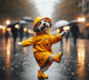 "Rainy Day Companion" Photo - Cute Dog in Yellow Raincoat jpeg