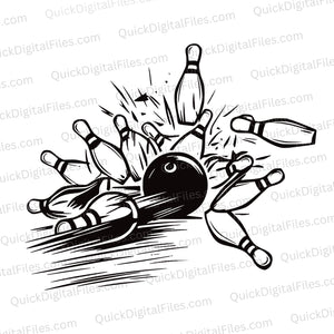 Bowling Ball Knocking Down Pins SVG Design
