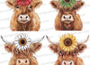 "Highland cow with sunflower clipart in watercolor PNG."