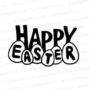 "Happy Easter SVG file in elegant black and white for DIY projects."