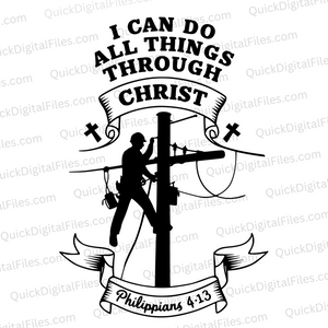 "Lineman Silhouette with Philippians 4:13 Banner"