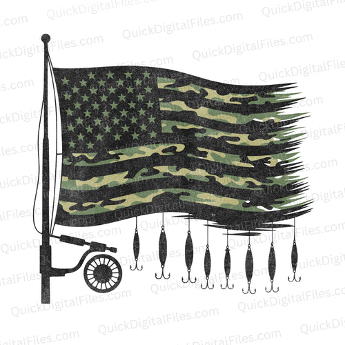 Camo Fishing American Flag: SVG PNG JPEG PDF