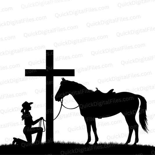 Cowgirl Silhouette SVG – Kneeling at Cross Western Christian Art
