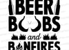 "Beer, Boobs, and Bonfires" humorous adult-themed party graphic SVG.