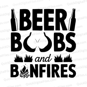 "Beer, Boobs, and Bonfires" humorous adult-themed party graphic SVG.