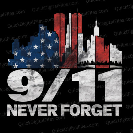 9/11 NEVER FORGET Twin Towers Skyline PNG
